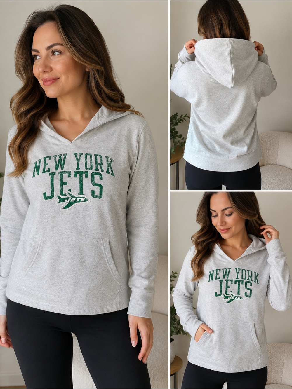 New York Jets Women's Gray Pullover Hoodie Sz S/M